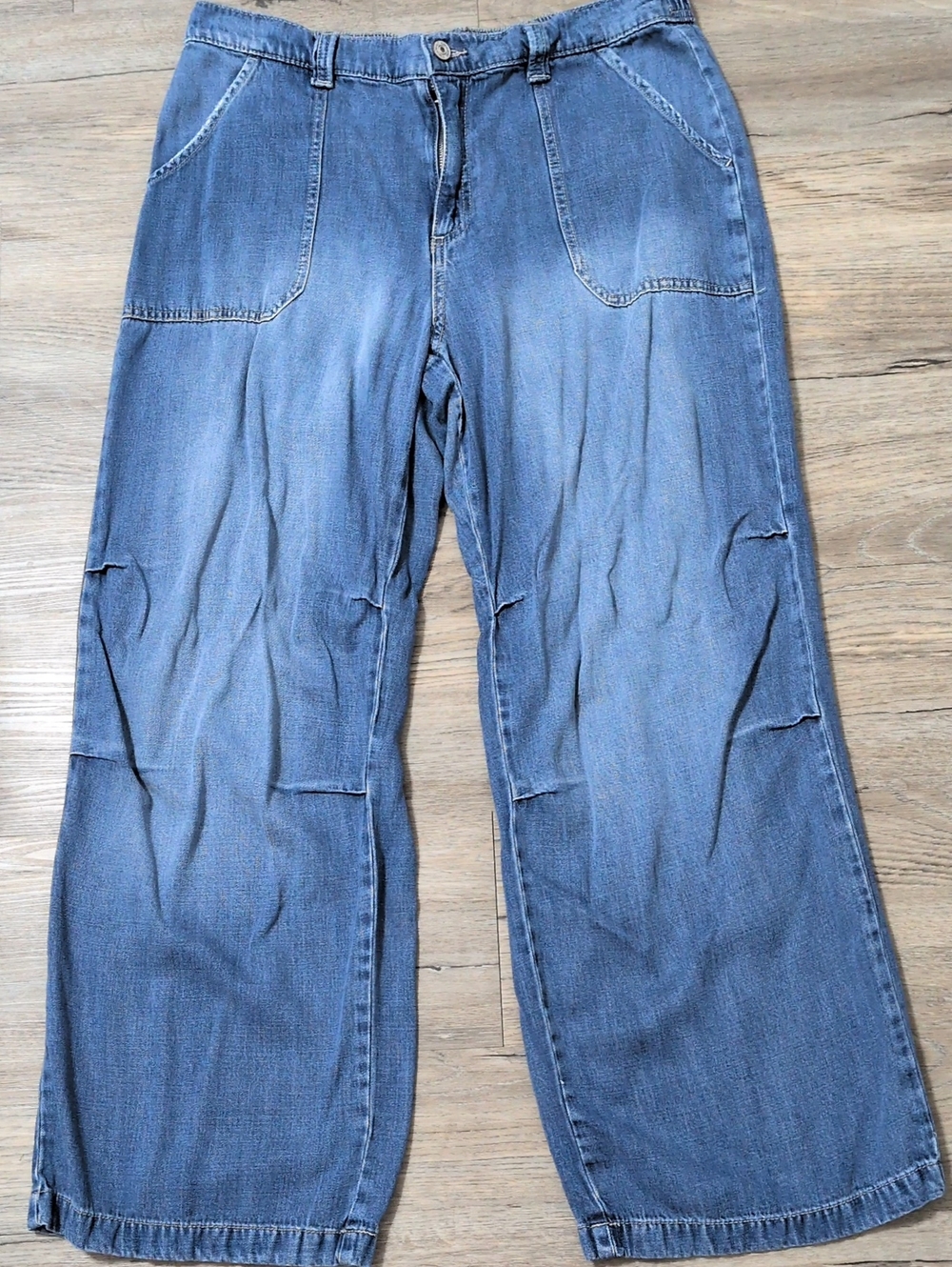 Rewash Wide Leg Light Blue Patchwork Denim Jeans
